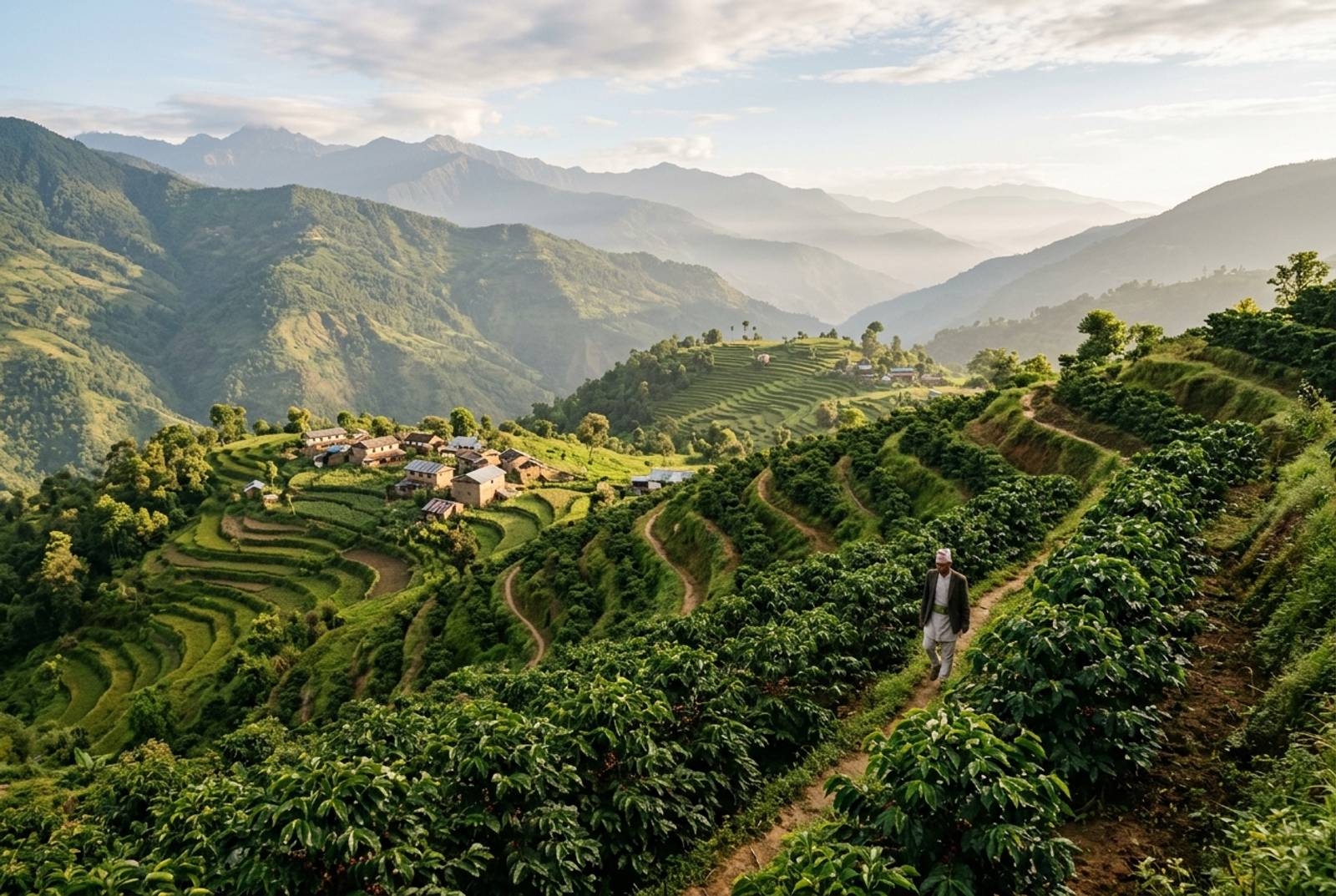 Coffee farming landscape in Nuwakot hills